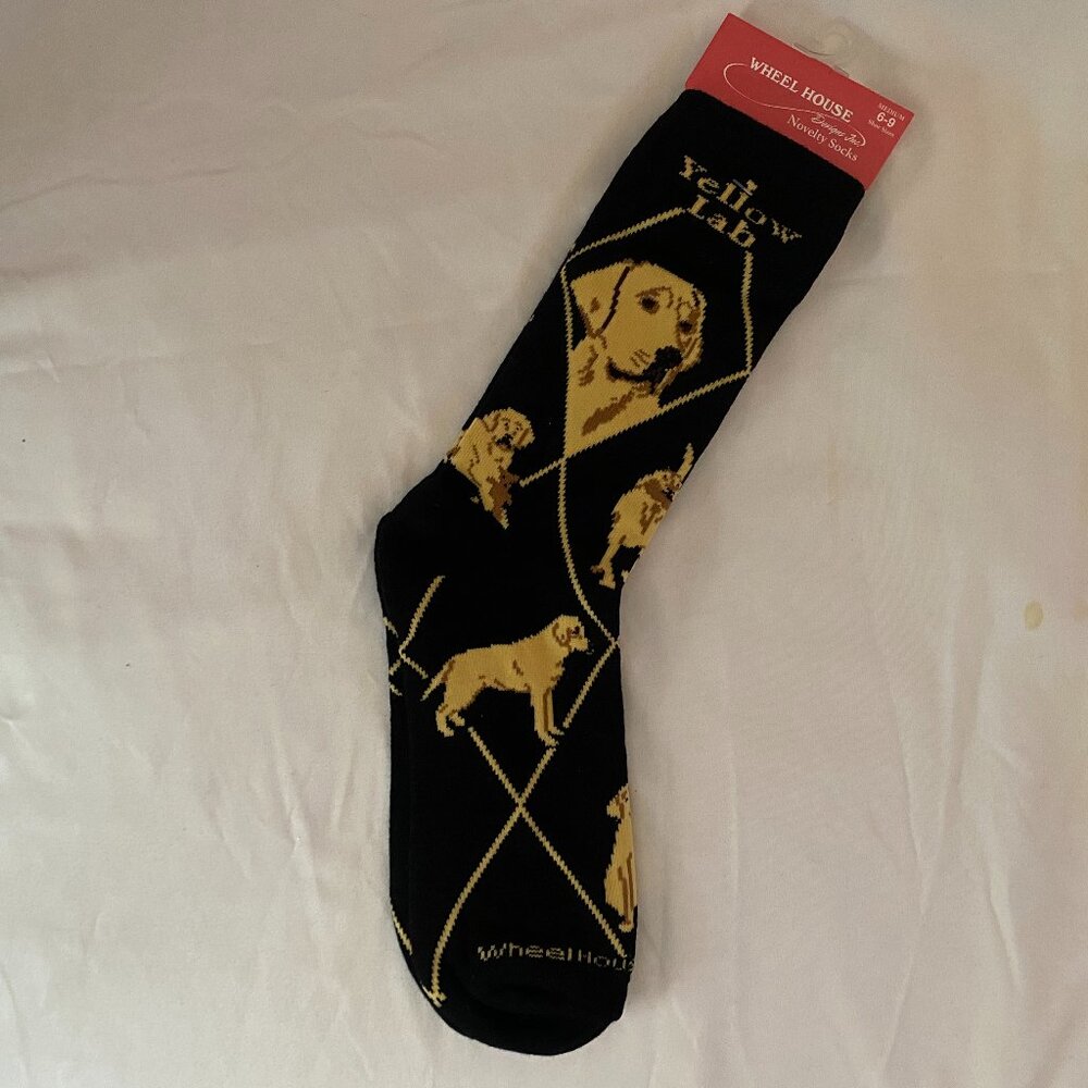 Wheelhouse novelty Yellow Lab Argyle socks unisex sz Medium 6-9